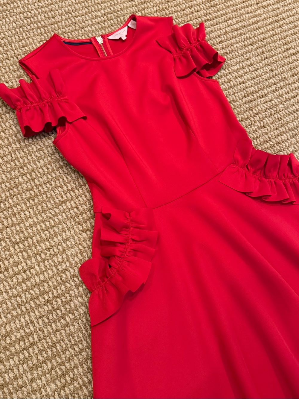 Ted Baker London Red Deneese Ruffle Cold Shoulder Dress 2 - Picture 5 of 9